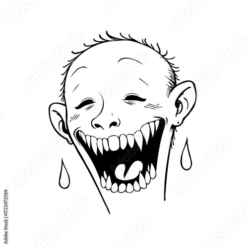 A whimsical depiction of a face with exaggerated features presenting a humorous and slightly