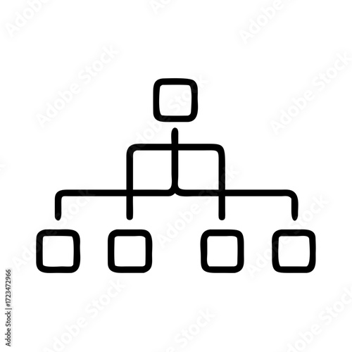 Simple line illustration of an organizational chart, depicting hierarchical structure with interconnected boxes, representing relationships and roles in a business environment