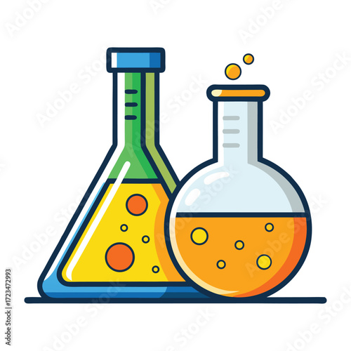 Chemistry Lab Flasks with Colorful Liquids
