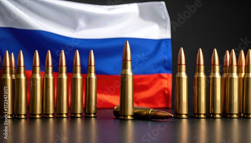 Caliber Ammunition Displayed Against Russian Flag Background