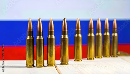 Ammunition and Russian Flag: Close-Up of Caliber Rounds