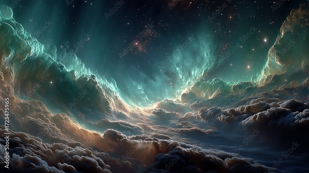 Naklejka premium Stunning nebula clouds glowing sky high resolution image