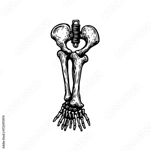 Detailed skeletal structure illustration showcasing human anatomy with a spring mechanism attached