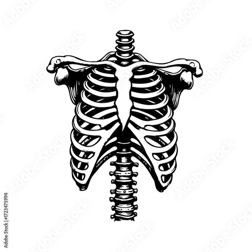 Detailed skeletal structure illustration showcases anatomical chest ribcage formation with precise
