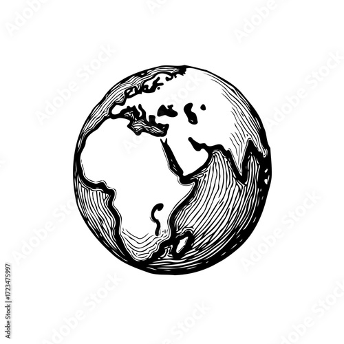 Detailed sketch illustration of earth planet revealing continents like europe and africa world