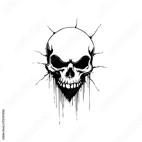 Dramatic skull with dripping ink effect offering intense emotion with artistic flair conveying