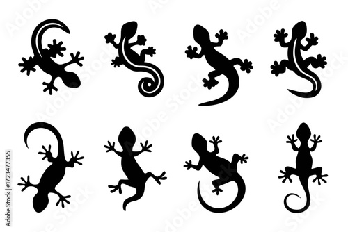 Collection of lizard silhouettes, showcasing diverse poses and shapes, perfect for reptile enthusiasts and design projects