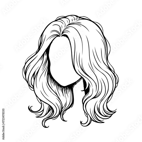 Elegant flowing hairstyle artistic illustration faceless portrait showcasing refined curls and