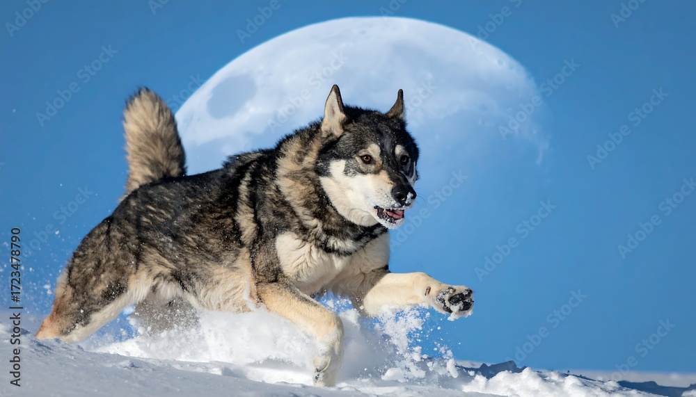 Naklejka premium Wolf runs through deep snow