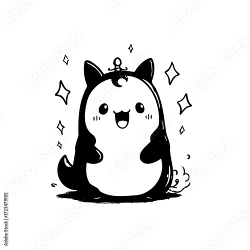 Enchanting celestial feline character illustration with glimmering star accents adding a whimsical