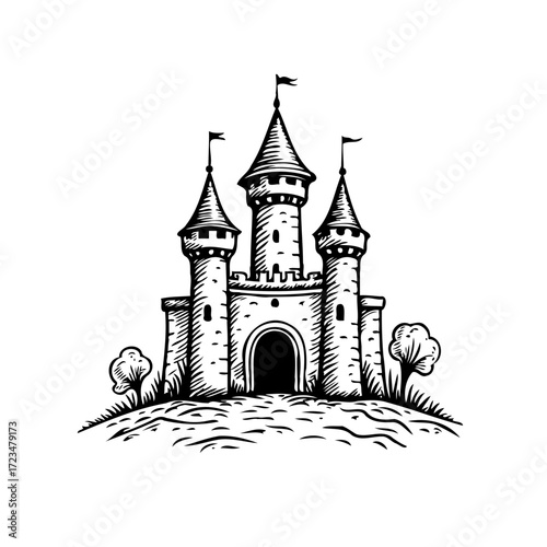 Enchanting fortress illustration showcasing fairytale architecture a medieval stronghold with