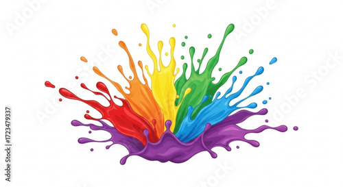 A vibrant rainbow paint splash, creating a colorful explosion of creativity and artistic expression in designs
