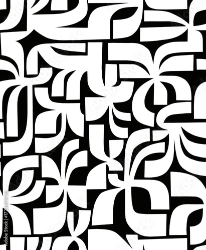 Black and white mosaic abstract drawing .Seamless pattern.