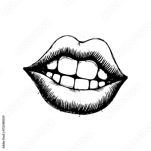 Hand drawn open mouth illustration showing teeth artwork lips expressive art sketch creating an