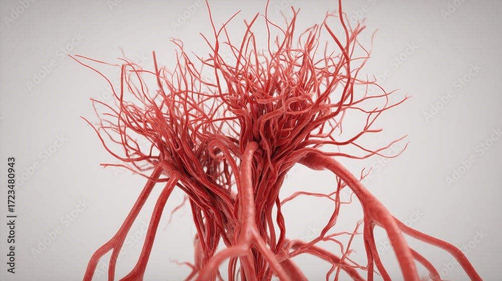 Naklejka premium Intricate Red Vascular Network Structure with Organic Branching Shapes