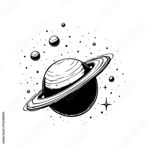 Illustration displaying celestial orbit of planet encompassing cosmic wonder showcasing artistic