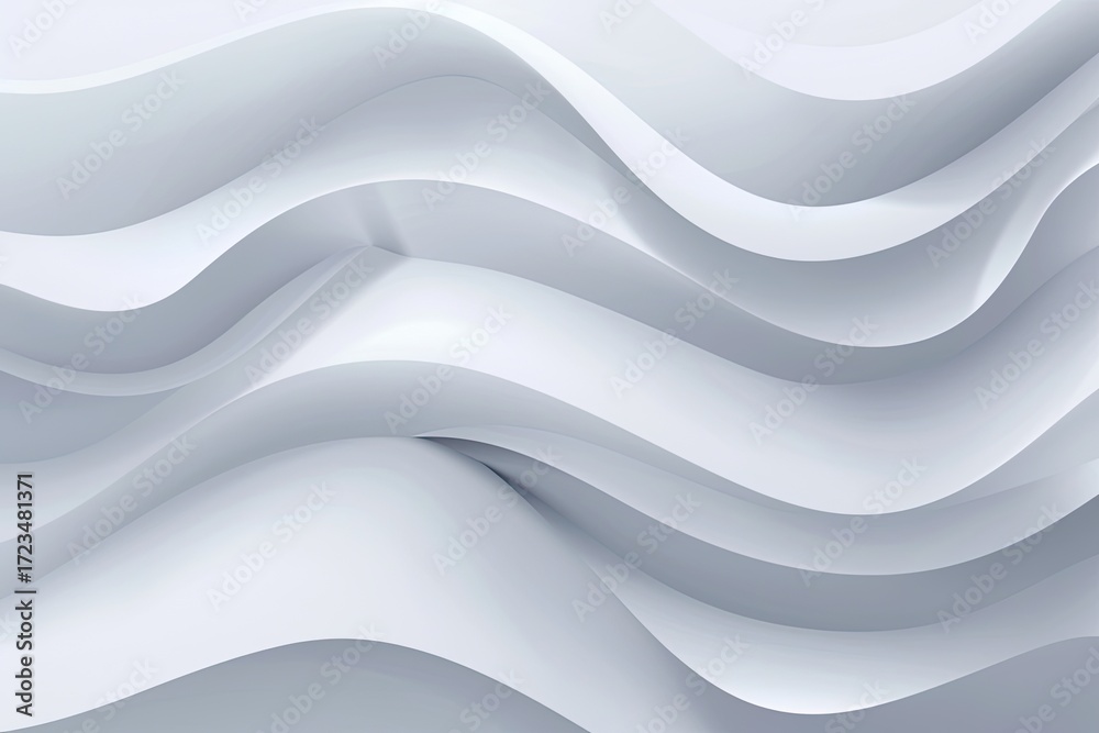 Obraz premium An abstract image featuring a series of undulating, light grey waves creating a flowing, three-dimensional effect. The smooth curves and subtle shading provide a sense of depth and movement