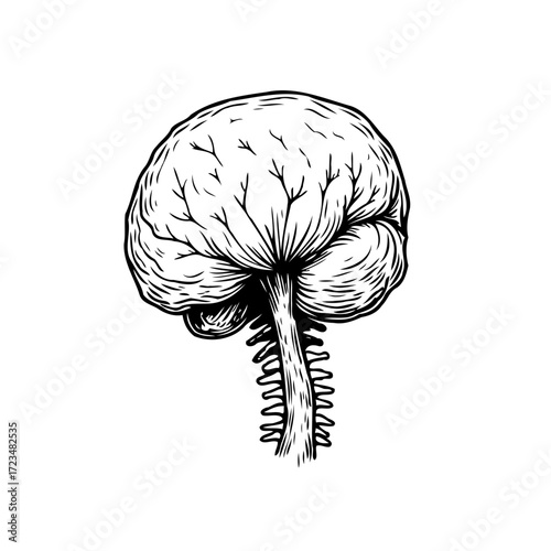 Intricate human brain and spine illustration showcasing neurological connection and anatomical