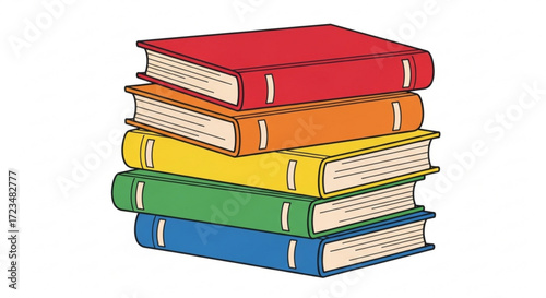 A vibrant stack of colorful books, , showcasing a rainbow of hues and inviting readers to explore their pages