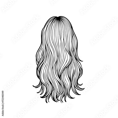 Long flowing hair illustration showing texture and movement in a delicate black lines artwork style