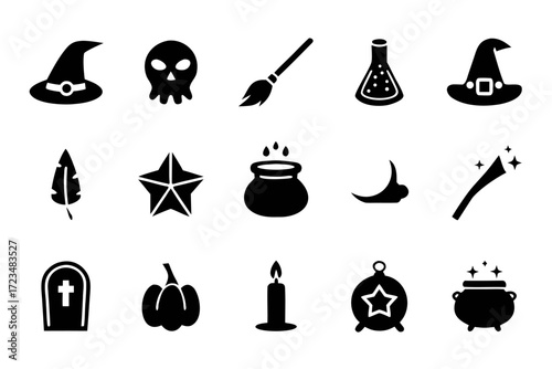 Collection of halloween icons for decoration, sticker, pattern, label, emblem or design element in illustration format