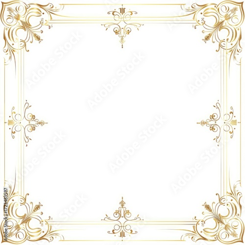 Ornate gold frame with a white background, featuring symmetrical floral and scroll designs at each corner and midpoint of the sides