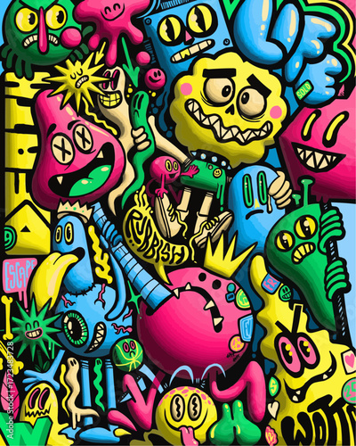Vibrant cartoon monsters with playful expressions create a fun, energetic, and dynamic visual for creative projects