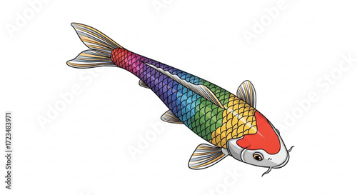 Beautiful rainbow koi fish drawing illustration for japanese art and colorful fish design projects, art print design