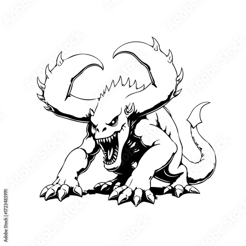 Monochrome depiction of a crawling beast showcases menacing claws in a visually engaging way