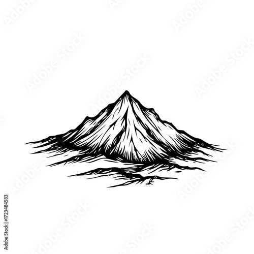 Monochrome mountain peak illustration displaying scenic geological nature environment landscape in