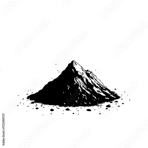 Monochrome representation of a stark mountain peak featuring sharp, angular lines against a