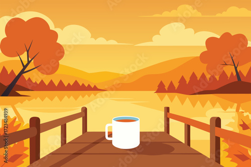 Autumn Morning Coffee by the Lake