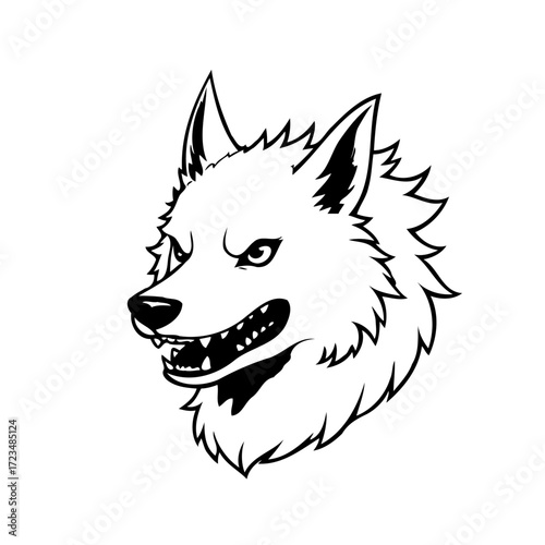 Monochrome wolf head vector illustration showcasing wildlife predator strength and untamed animal