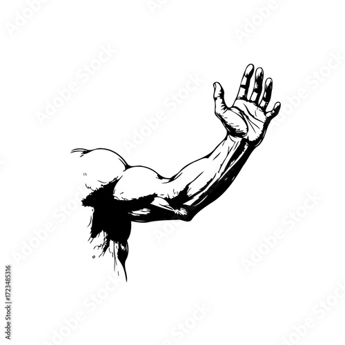 Muscular arm illustration showcasing strength and vitality with a hand reaching up in dynamic art
