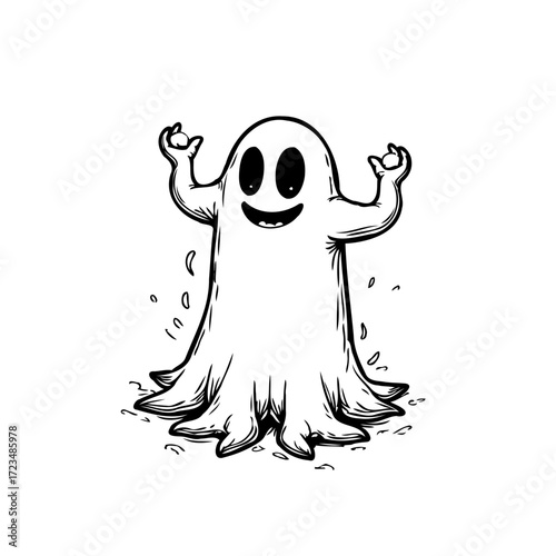 Playful spooky ghost illustration in monochrome for halloween season creating eerie yet cute vibe