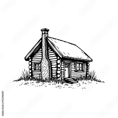 Rustic cabin retreat a secluded woodland dwelling illustration evoking serenity simplicity and
