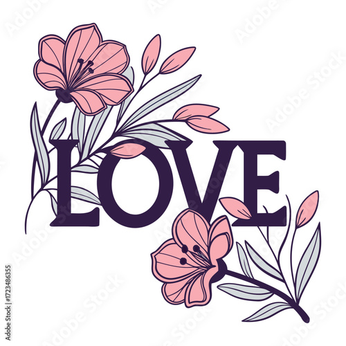 Love text with floral decoration illustration