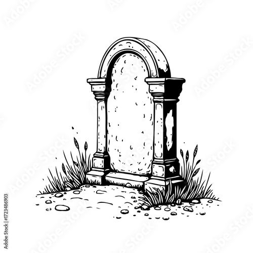 Simple grave marker illustration stands as silent sentinel amidst field conveying themes of sorrow
