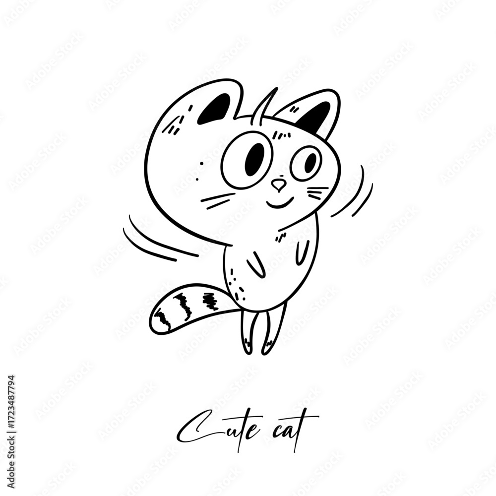 Fototapeta premium Cute cat illustration in outline style. Simple and charming illustration 