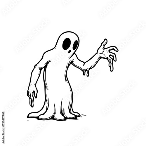 Spooky spectral apparition with dripping ectoplasm, a monochrome illustration perfect for haunted