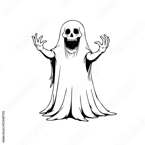 Spooky spectral being in white robe illustration offers a chilling glimpse into the supernatural