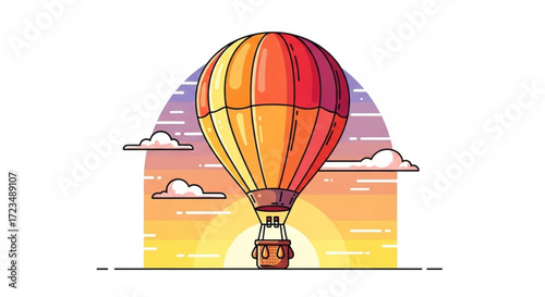 Hot air balloon ride vector illustration travel adventure graphic design summer vacation tourism scenic flight
