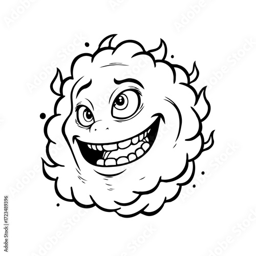 Whimsical cloud like character with a mischievous smile, illustration of happiness and joyfulness