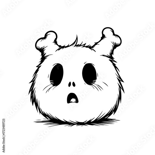 Whimsical creature with bone antlers stares with a mixture of surprise and curiosity cartoon