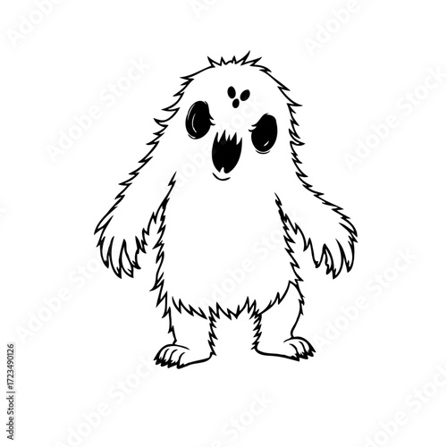 Whimsical fuzzy creature vector illustration for children's book with minimalist graphic design