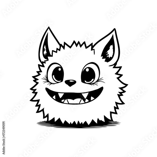 Whimsical fuzzy creature with big eyes and playful smile for creative projects and designs