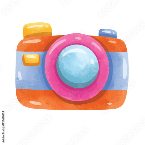 Camera clip art, clip art camera, camera vector illustration, camera in hand drawn watercolor painting style, isolated on white background
