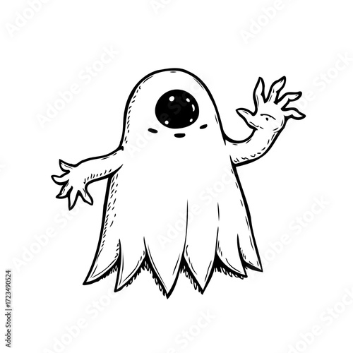 Whimsical Hand Drawn Ghost with Playful Gesture Inviting Spectators to a Spooky Season Party