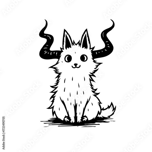 Whimsical horned creature illustration presenting a blend of cute and fantastical elements in