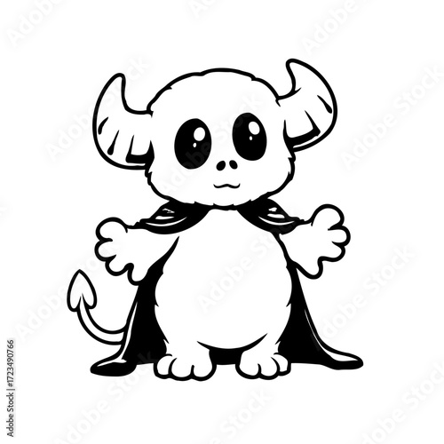 Whimsical horned creature in cape charming mascot illustration delightful halloween theme perfect